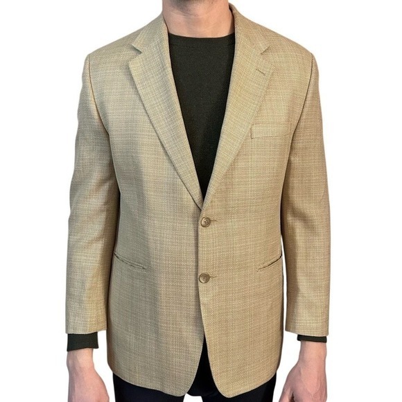 Chaps Silk Blazer Mens 40R Tan Textured Two Button Sport Coat